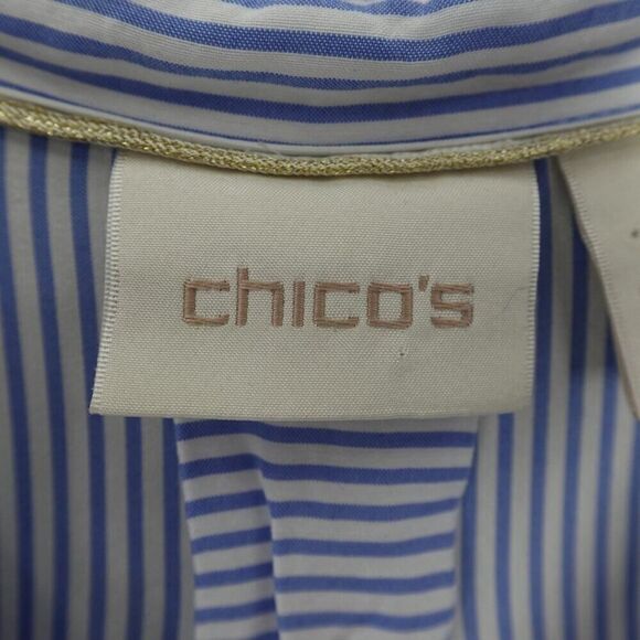 Chico's Blue Striped High-Low Long Sleeve Tunic Shirt - Picture 12 of 14